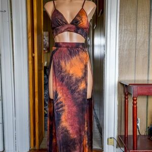 Post Apocalyptic goth punk tie dye two piece maxi dress